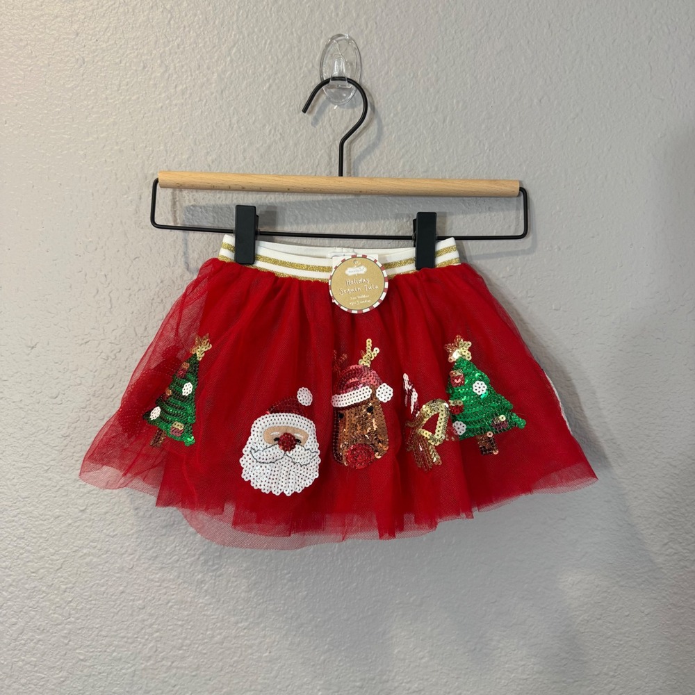 NWT Mud Pie Toddler's Size 3T+ Red Christmas Holiday Sequin Tutu Tulle Skirt
